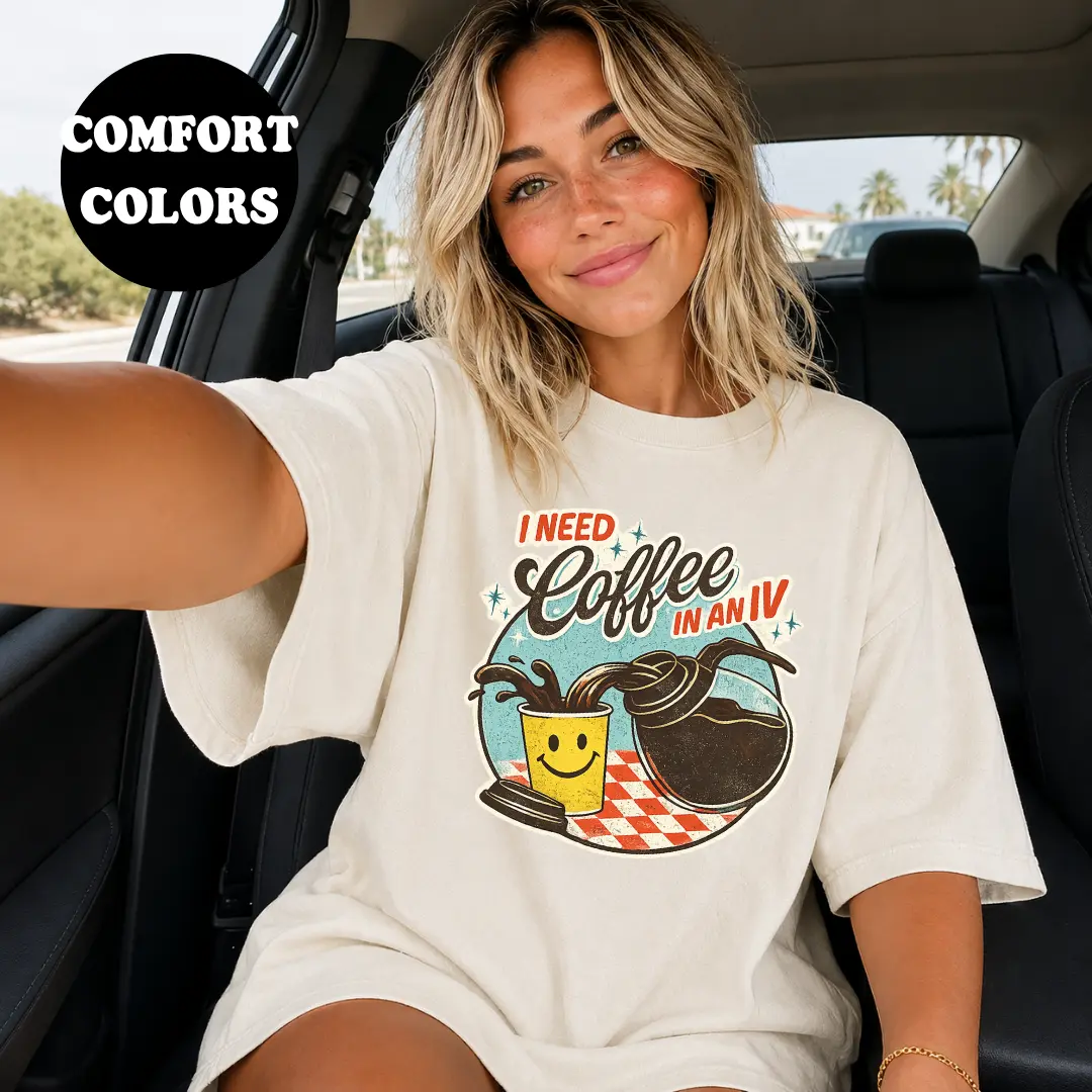 I Need Coffee in an IV T-Shirt, Funny Coffee Lover Graphic Tee, Caffeine Joke Design, Coffee Addict Gift, Unisex Casual Crewneck Short Sleeve