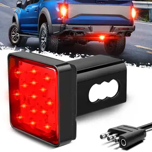 DIBMS LED Brake Light Trailer Hitch Cover Square Red Lens Vehicle Tow Hitch Driving Brake Lamp 15 LEDs Brake Tail Lights for Towing Truck RV and SUV  Led Beacon