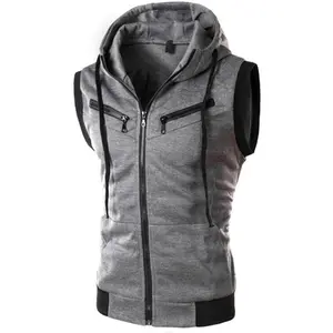 Men's Sleeveless Hoodie Casual Slim Fit Zip Up Drawstring Plain Tank Top Hooded Vests