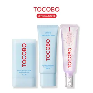 [TOCOBO Official] SPF Sun Duo & Dark Circle Savior Set, Collagen Brightening Eye Gel Cream & Bio Watery Sunscreen & Cotton Airy Sun Stick SPF 50 Broad Spectrum, Lightweight Glow Skincare Set