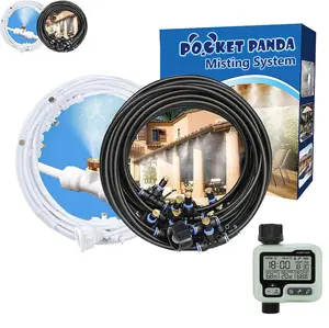 POCKET PANDA Misters for Outside Patio with Hose Timer, Misting System for Cooling Outdoor, Watering Programmable, Black/White garden sprinkler