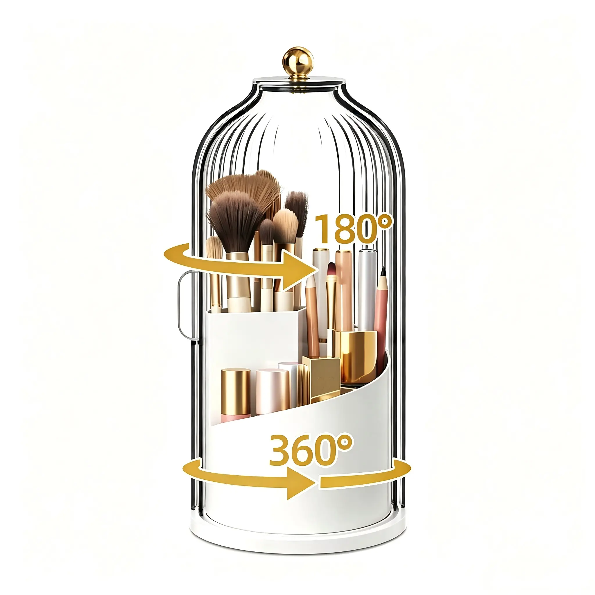 Makeup Brush Holder Organizer with Lid-360° Rotating Luxury Cosmetic Organizer Makeup Organizer Lipstick Eyebrow Pencil Holder for Vanity Desktop Bathroom Countertop