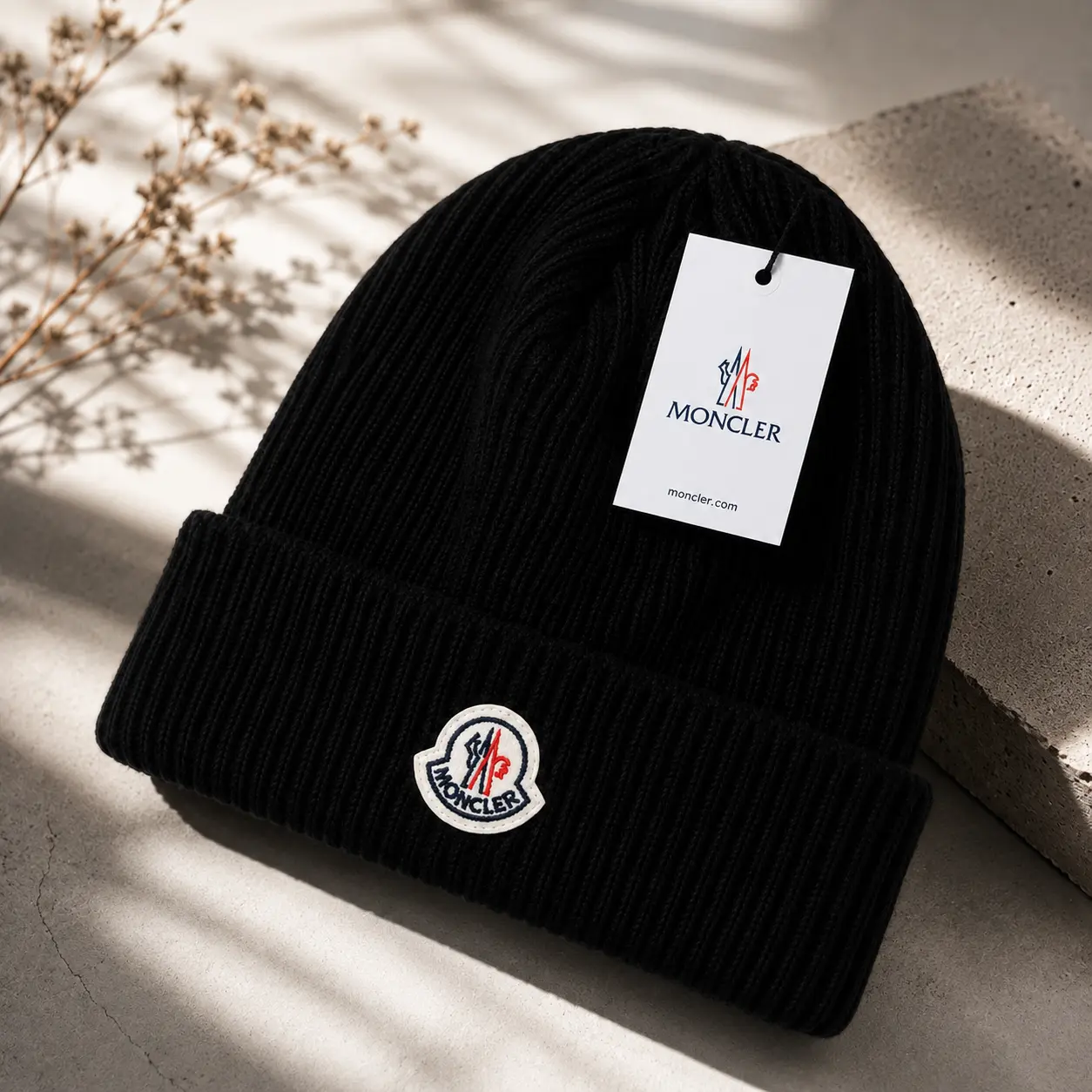 Moncler Wool Beanie Hat – Ribbed Knit Warm Winter Cap