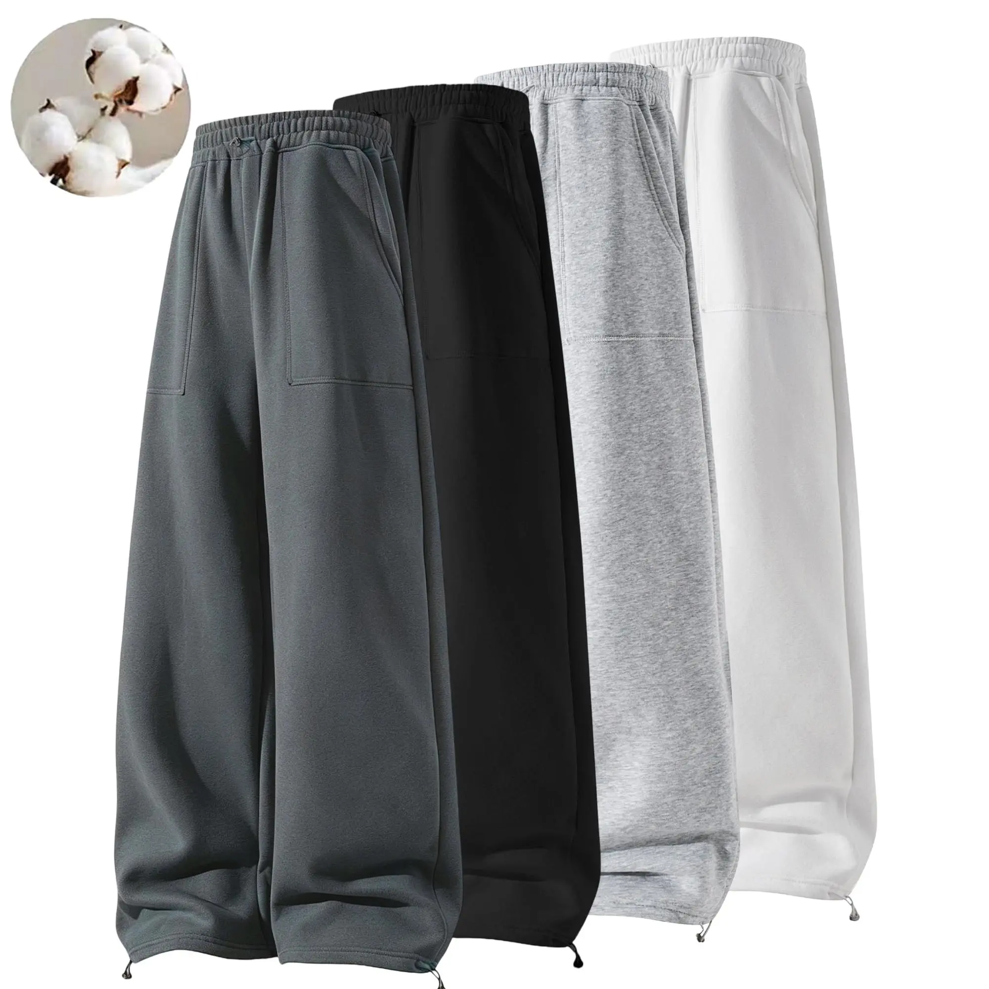 Two-pack / Single pack men’s autumn/winter jogger sweatpants, wide-leg, cotton, loose fit with a fluid drape, versatile casual long pants