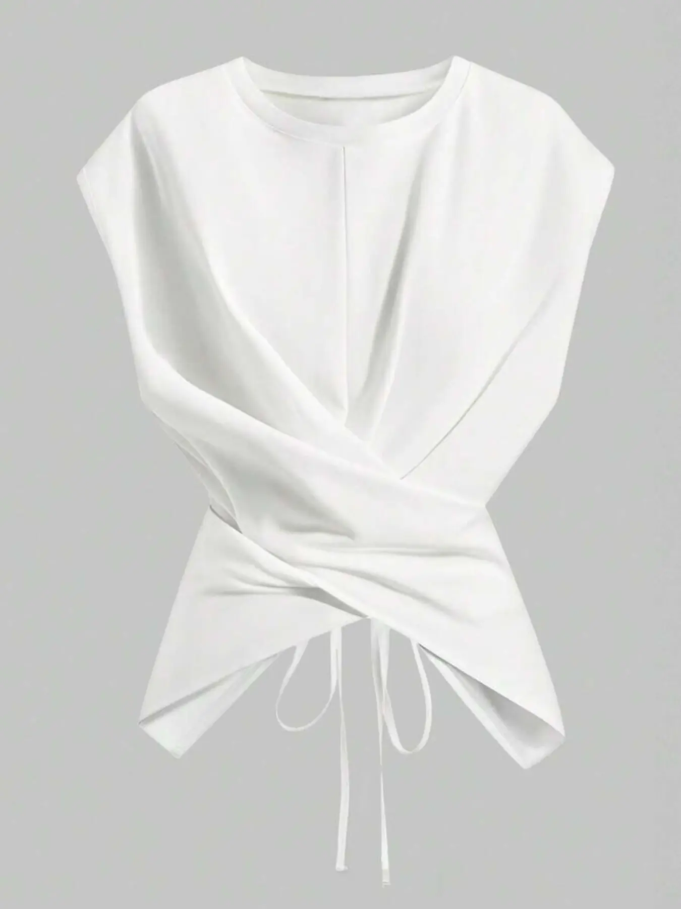 Women's Knitted Round Neck Drop Shoulder Sleeve T-Shirt, Knitwear, Fashion Casual Asymmetrical Criss Cross Back Tie Top, Spring & Fall Wear