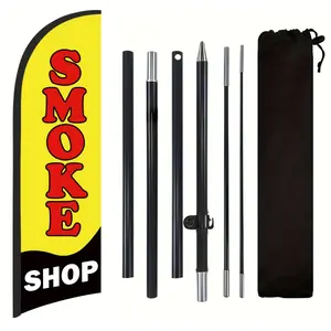 Smoke Shop Flag, Polyester Advertising Flag for Smoke Shop, Includes Flag Pole and Ground Stake, Outdoor Promotion Banner Decoration, Outdoor Banners