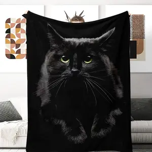 Enchanting black cat flannel blanket - a soft and comfortable all season home decor gift with realistic cat prints, perfect for cat lovers and cat enthusiast gifts