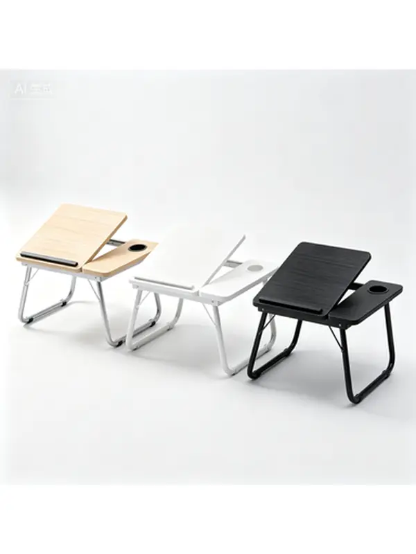 Wood Grain Laptop Bed Tray Desk - Adjustable Foldable Laptop Stand with Folding Legs, Cup Holder, Reading Support, Tiltable Board, Portable for Bed, Sofa (Working, Eating) - Computer Accessories Lap Tray, Laptops