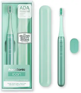 AquaSonic Icon Rechargeable Travel Power Toothbrush - Oral Rechargeable Electric with Soft-Touch Handle, Travel Case, and Smart Timers - Storage