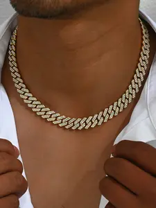 American Style Minimalist Hip Hop Men's Necklace, Versatile Diamond-Embedded Unique Design Collarbone Chain, Fashionable Cuban Link