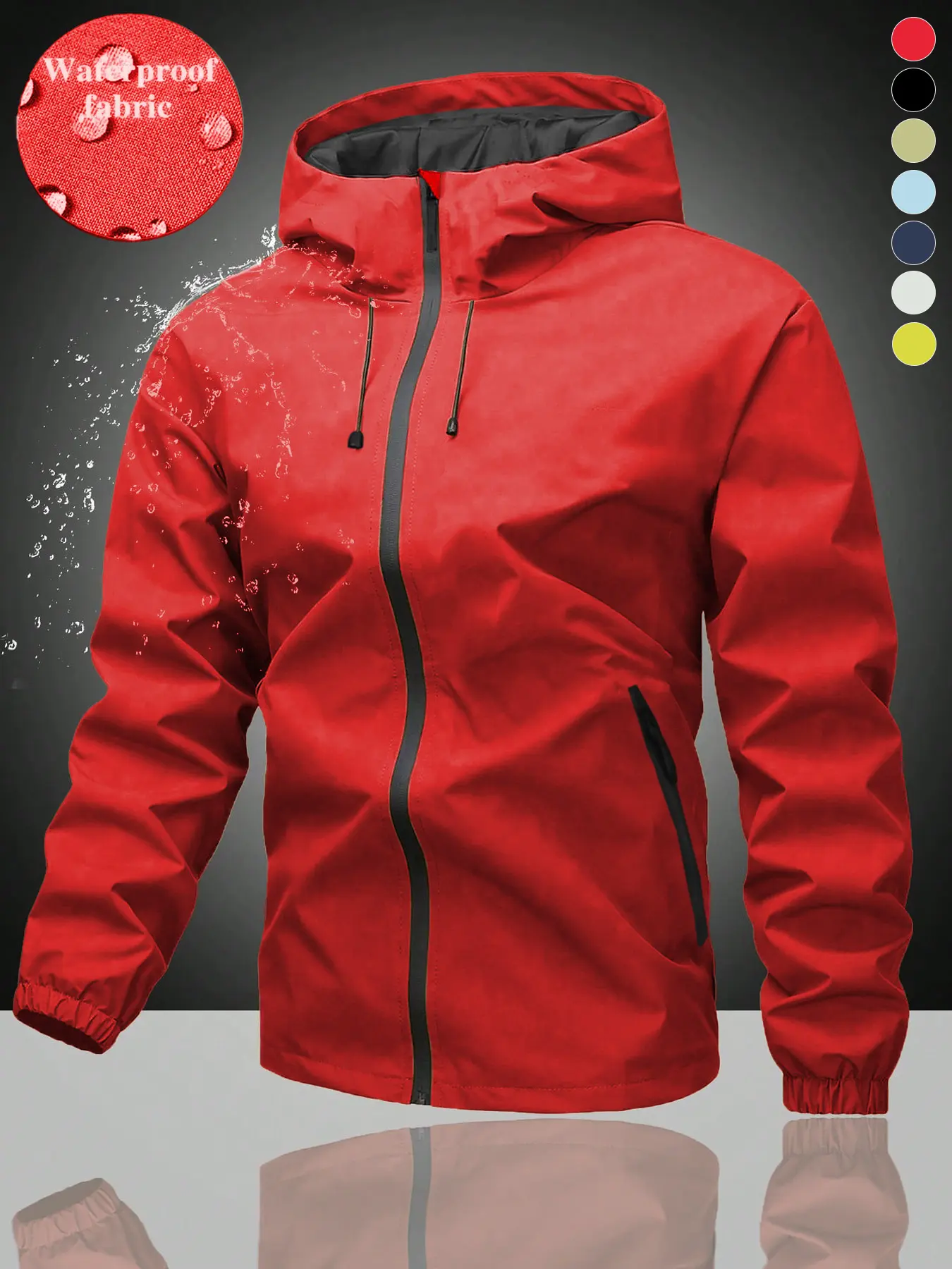 Unisex Plain Waterproof Windproof Drawstring Zip Up Hooded Athletic Activewear Jacket Coats, Casual Long Sleeve Zipper Pocket Design Outerwear for Outdoor Activities, Men's Clothes for All Seasons, Menswear
