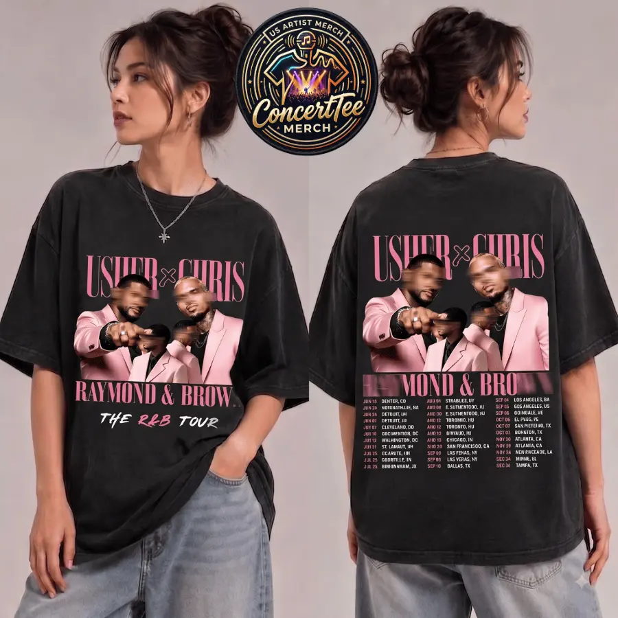 [FREE SHIP] Ch.Brown Usher Raymond #2 The R&B Tour 2026 Unisex Tee, R&B Music Duo Graphic Shirt, Concert Tour Merch, Gift for R&B Fans, Vintage Music Tee