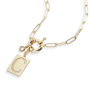 Pave Initial Pendant Necklace with Paperclip Chain