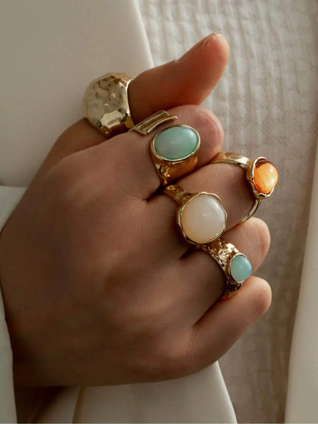 Boho Style Irregular Wide Band Ring, Boho Statement Ring, Fashion Colorful Stone Decorated Ring, Stylish Exquisite Vintage Jewelry for Women for Daily & Party Decoration, Boho Style Rings, Stackable Rings, Beautiful Rings, Stackable Finger Rings