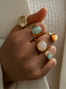 Boho Style Irregular Wide Band Ring, Boho Statement Ring, Fashion Colorful Stone Decorated Ring, Stylish Exquisite Vintage Jewelry for Women for Daily & Party Decoration, Boho Style Rings, Stackable Rings