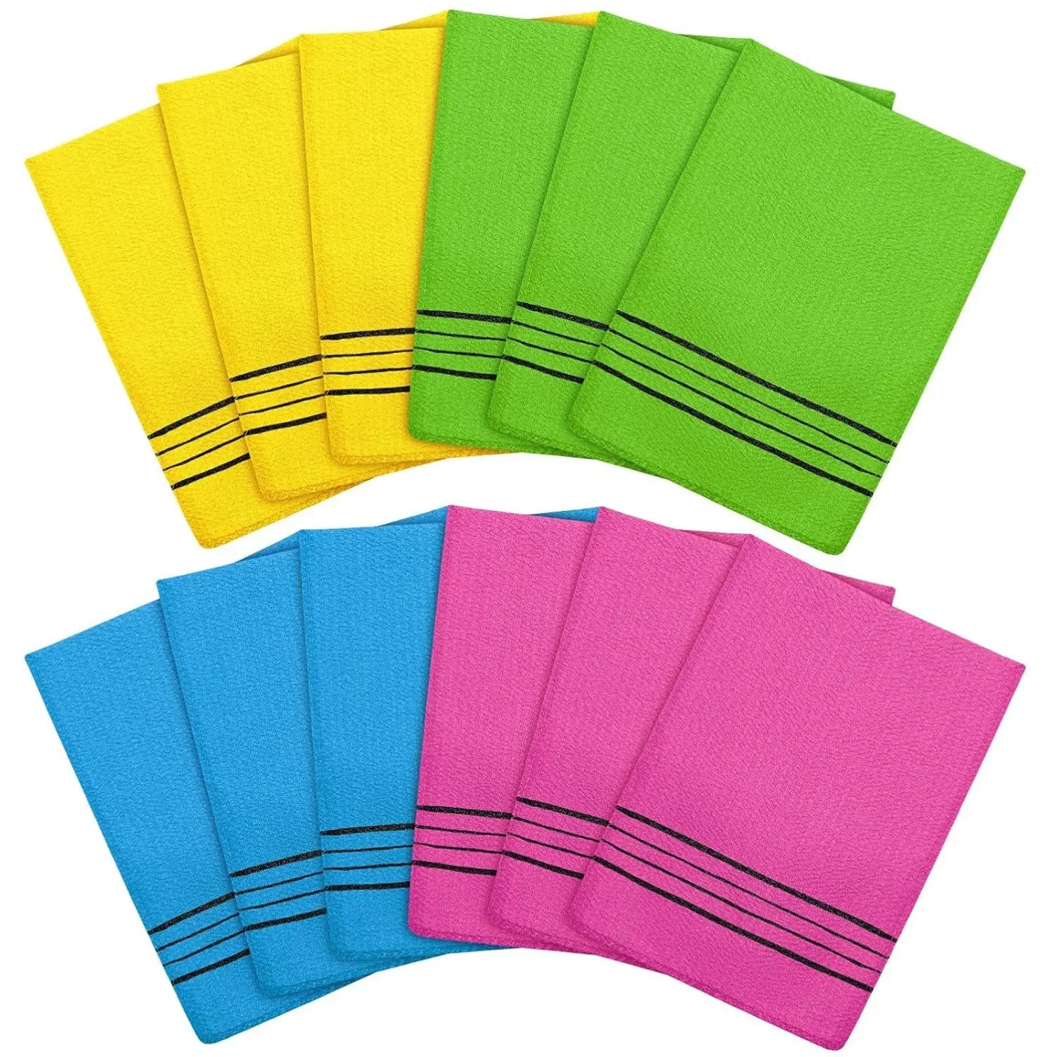 Korean Exfoliating Mitts, 12-Piece Viscose Rayon Moisturizing Bath Scrubbers, Colorful Exfoliating Back Washcloth for Adult Daily Care, Lightweight Small-Size Full Body Towel Accessories for Home, Bathhouses, Soft Gentle Touch, Rinse Then Scrub