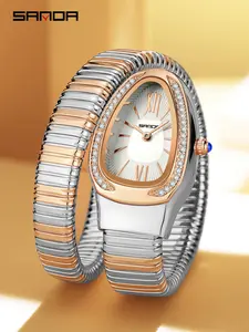Elegant Women's Snake Design Waterproof Quartz Watch, Fashionable Luxury Ladies Wristwatch, Stylish Timepiece for Daily Wear, Modern Waterproof Watch