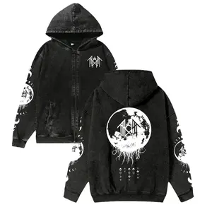 Unisex Sleep Token Washed Cotton Zipper Hooded Sweatshirt Retro Classic For Autumn Winter Pure Cotton Warm Comfortable Made in USA Vintage Casual Style Fans Merch Fading Craft