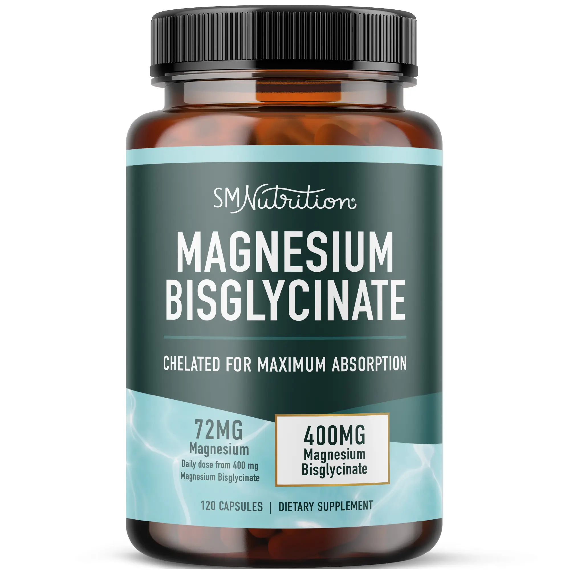 SM Nutrition Magnesium Bisglycinate 400mg Chelated for Maximum Absorption Supports Relaxation & Muscle Health 120 Capsules Essential Minerals Supplement Healthcare US Dairy Free