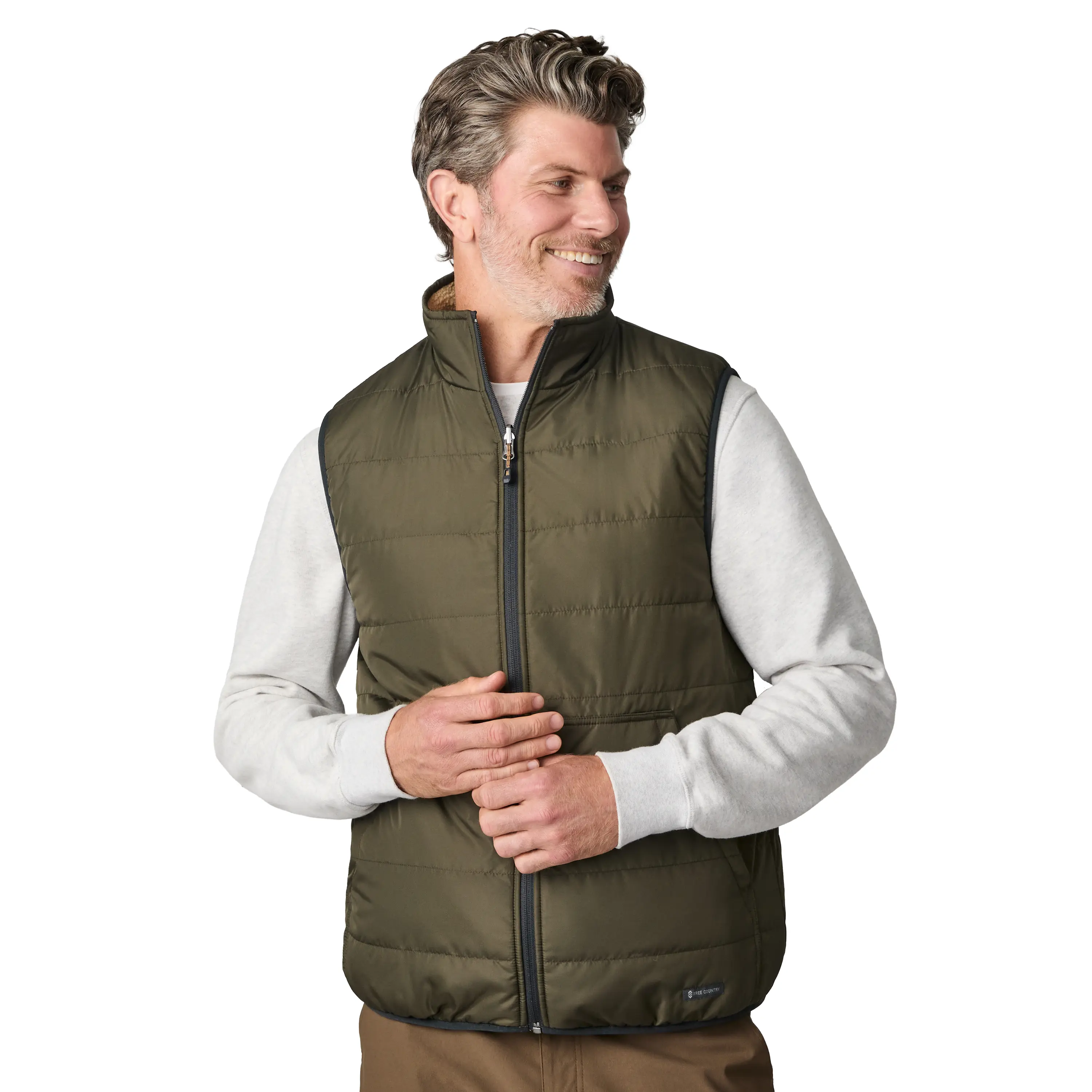 Free Country Men's Atlas II Quilted Reversible Sherpa Vest, Zip