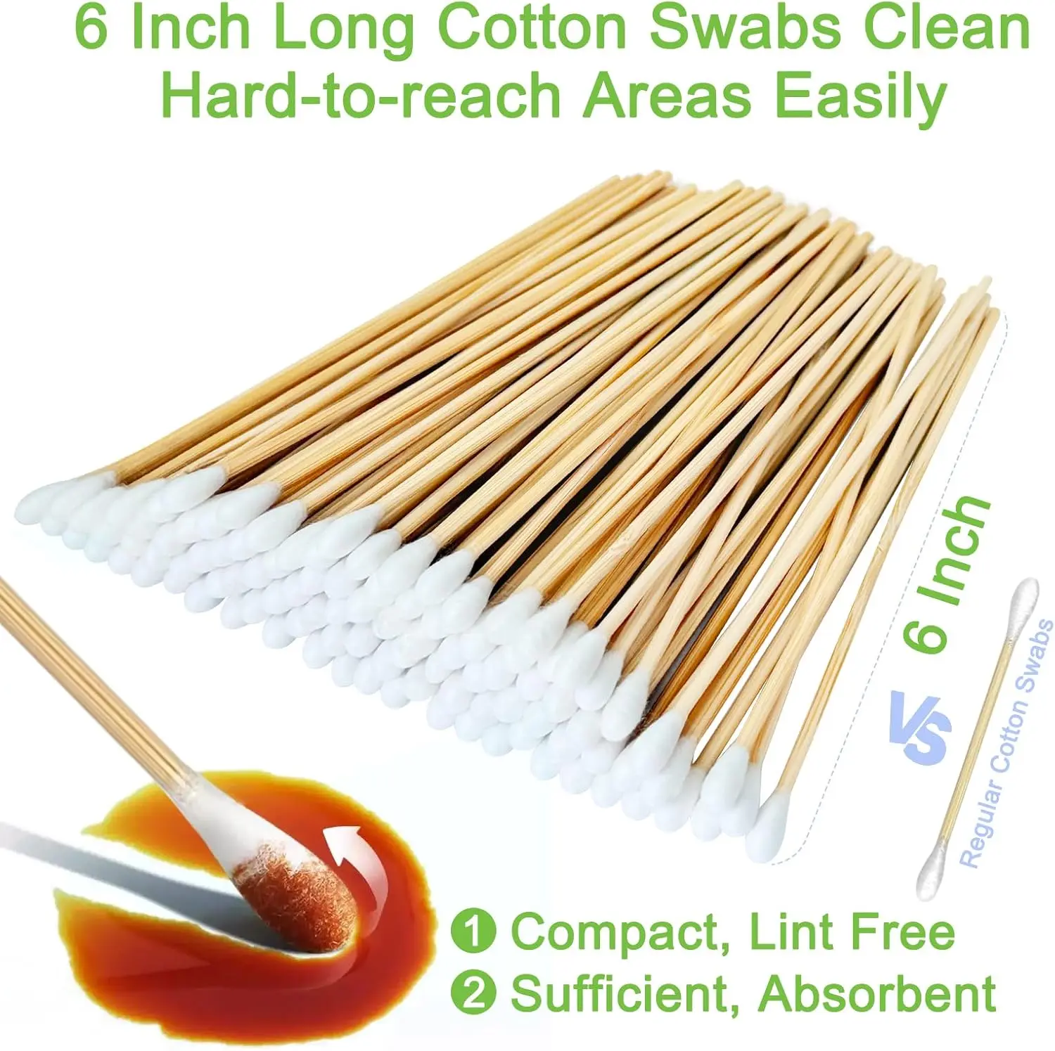 eyxformula Biodegradable Cotton Swabs, 200 Count, 6-inch Long Wooden Handles for Makeup Removal, Precision Cleaning & Sensitive Skin, Makeup Removers, Gentle Face Cleanser, 6 Inches, Natural Fibers, Lint Free Tip
