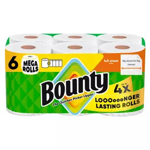 Bounty Full Sheet Paper Towels - 6 Mega Rolls - 2-Ply - 100 Sheets