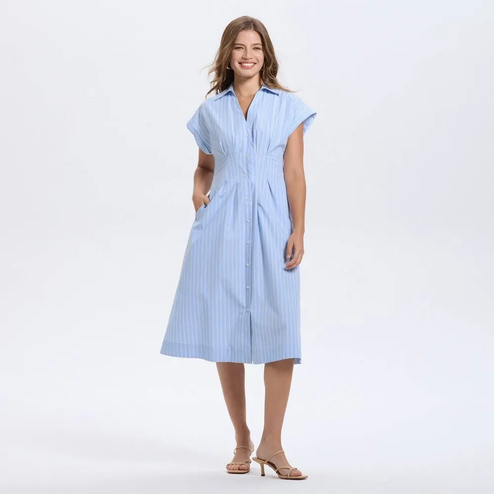Women's Short Sleeve Pleated Midi Shirtdress - A New Day