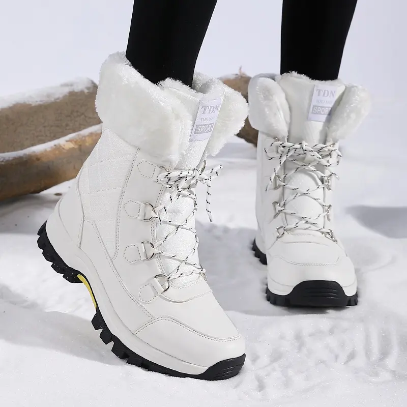 Womens Snow Boots Warm Fur Lined Winter Boots Anti Slip Ankle Boots Mid Calf Snowboots Waterproof and Cold-Resistant Outdoor Walking Shoes