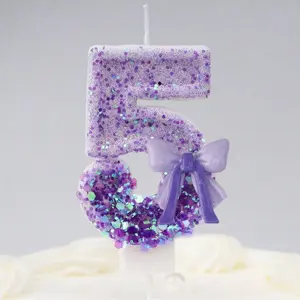 Bow Birthday Candle, 1 Count Glitter Number Cake Decoration, Cake Decoration Supplies for Girls and Ladies Anniversary Celebration, Ornaments, Cake Decorating Supplies