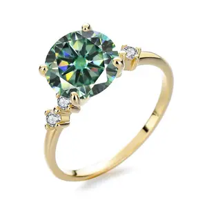 Elegant Solitaire Ring for Women, Fashion Jewelry with a Large Round Cut Synthetic Moissanite and Pave Accent Band, Adults
