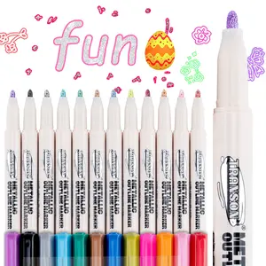 TRANSON Metallic Marker Art Pens with Colorful Outline and Shimmering Effect for Fun Art Crafting DIY