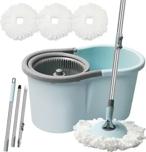 Spin Mop and Bucket, Mop and Bucket with Wringer Set for Home, 360 Spinning Mop Bucket Floor Cleaning Tool with 3 Microfiber Mop Replacement Head Refills,50" Extended Handle for Floor