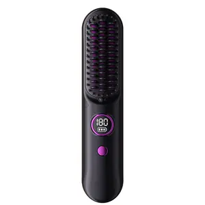 Enfun Cordless Hair Straightener Brush, 30s Fast Heating with Charing Base, Portable Straightener Brush for Travel, Lightweight Mini Rechargeable Straightening Comb