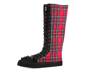 Tartan Canvas Knee Hi Spike Toe Sneaker Boot
