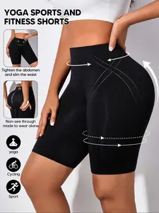 Women's High Waisted Tummy Control Biker Shorts, Butt Lifting 4-Way Stretch Yoga Compression Shorts, Non-See Through Workout Mid-Thigh Pants