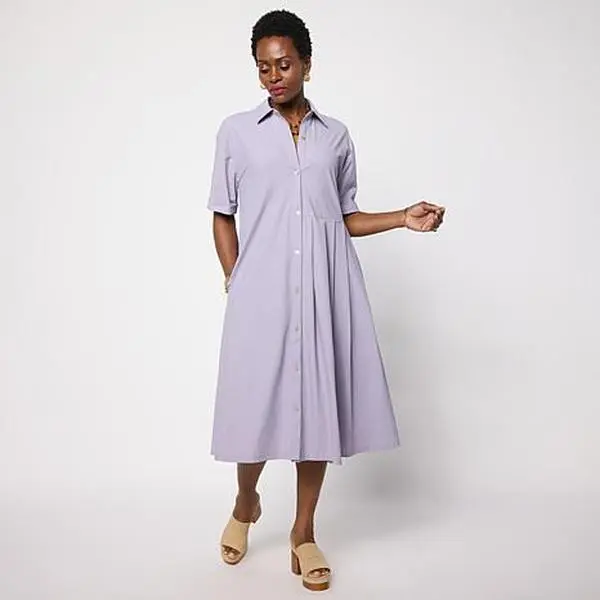 MarlaWynne WynneCollection Stretch Tech Short-Sleeve Pleated Dress