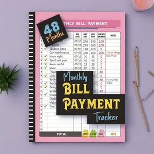 48-Month Financial Management Journal - Monthly, Pink Cover with Black Accents, Bill Tracker, Finance Planning Tool for Organizing Expenses