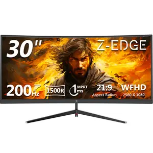 Z-EDGE 30 Inch 200Hz UltraWide Curved Gaming Monitor 1080P 1500R Curvature 1ms Response Time Frameless Design HDMI DP Freesync