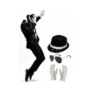 Disco Stage Performance Set, Glitter Hat, Glasses, Gloves, Music King Costume Accessories, Party Decor, Halloween, Retro, Pool, Beach, Festival, Nightclub