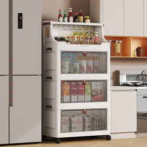 46cm Front Long Storage Cabinet, 2-6 Layer Side Width Adjustable, Magnetic Door, Toy Organizer, Snack Cabinet, Mobile Design, Organization, Drawers