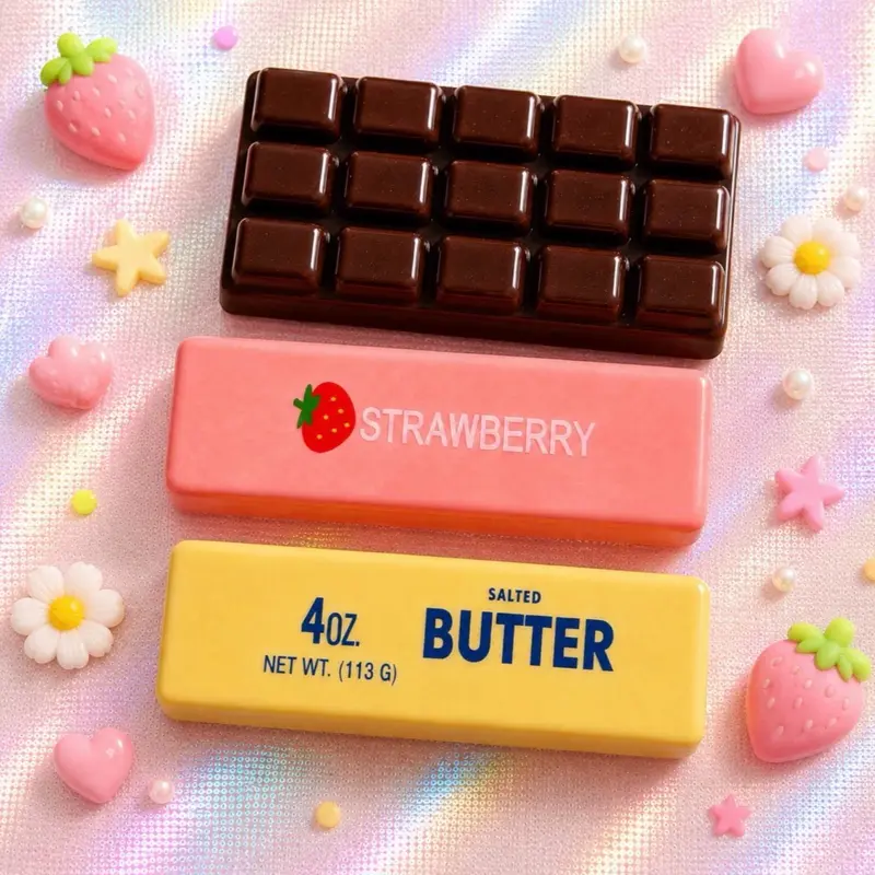 3 pc Bundle Slow Rise Yellow Butter Squishy + Strawberry Butter + Chocolate Bar