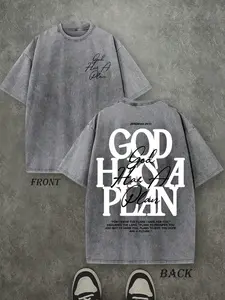 Vintage Washed "God Has a Plan" Double-Sided Print Tee | 230gsm Heavyweight Christian Streetwear, Unisex Wide-Shoulder Fit, High-Quality Cotton Casual Top for Men & Women