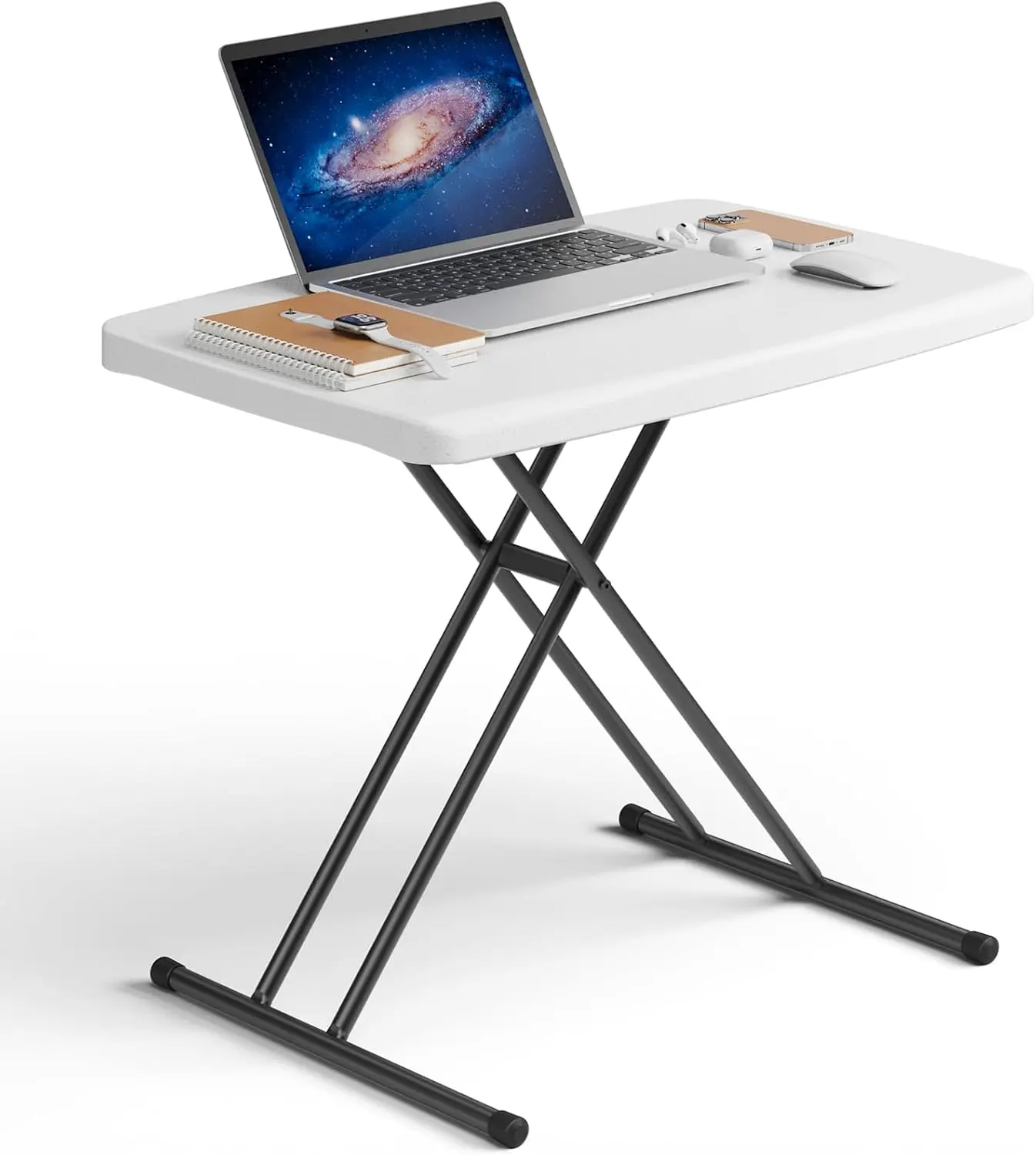 Folding Table 30 Inch - Small Desk Adjustable Height TV Tray for Laptop, Couch, Camping - Heavy Duty Utility Foldable Table for Small Spaces, No Assembly Required, White Granite