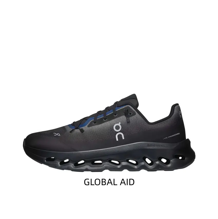 Upgrade your active‑wear collection with this well‑built performance sneaker, deep black textured surface and sculpted hollow sole brings great shock absorption for long‑time outdoor activities.