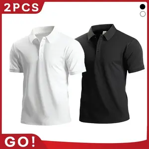 Men's 2-Pack Short-Sleeve Polo Shirts, Simple Solid Colors with Refined Look, Upgraded Heavyweight Premium Fabric, Thick Supple Comfort, Ideal for Daily Outings, Casual Wear