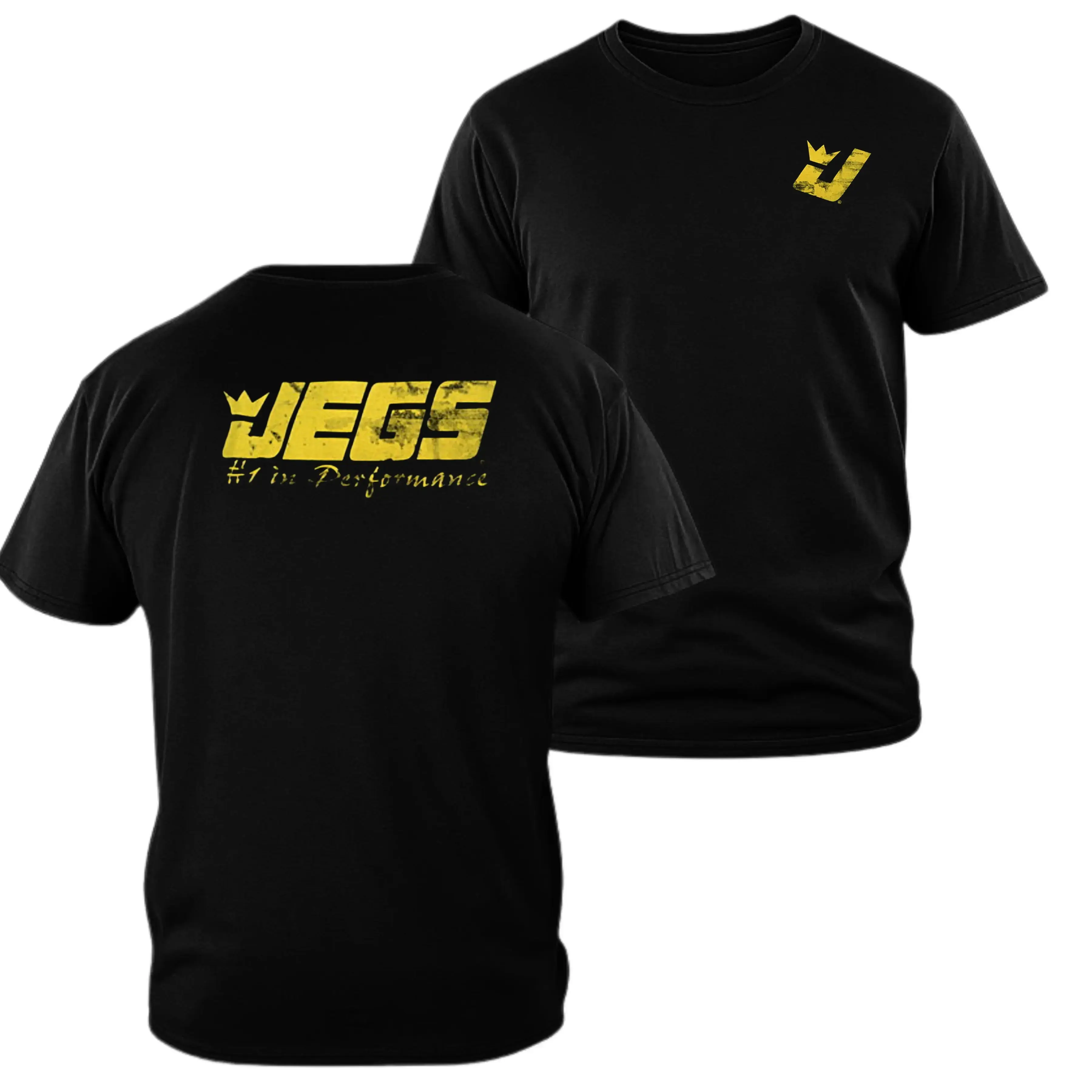 JEGS Performance Black Short Sleeve Round Neck Standard Fit T-Shirt - 2-Sided Racing Logo Graphic Tee for Automotive Enthusiasts, Short Sleeve Tops, Outdoor Fun, Menswear, Streetwear, Clothes, Graphic T Shirts, Casual, Two-Sided Tee