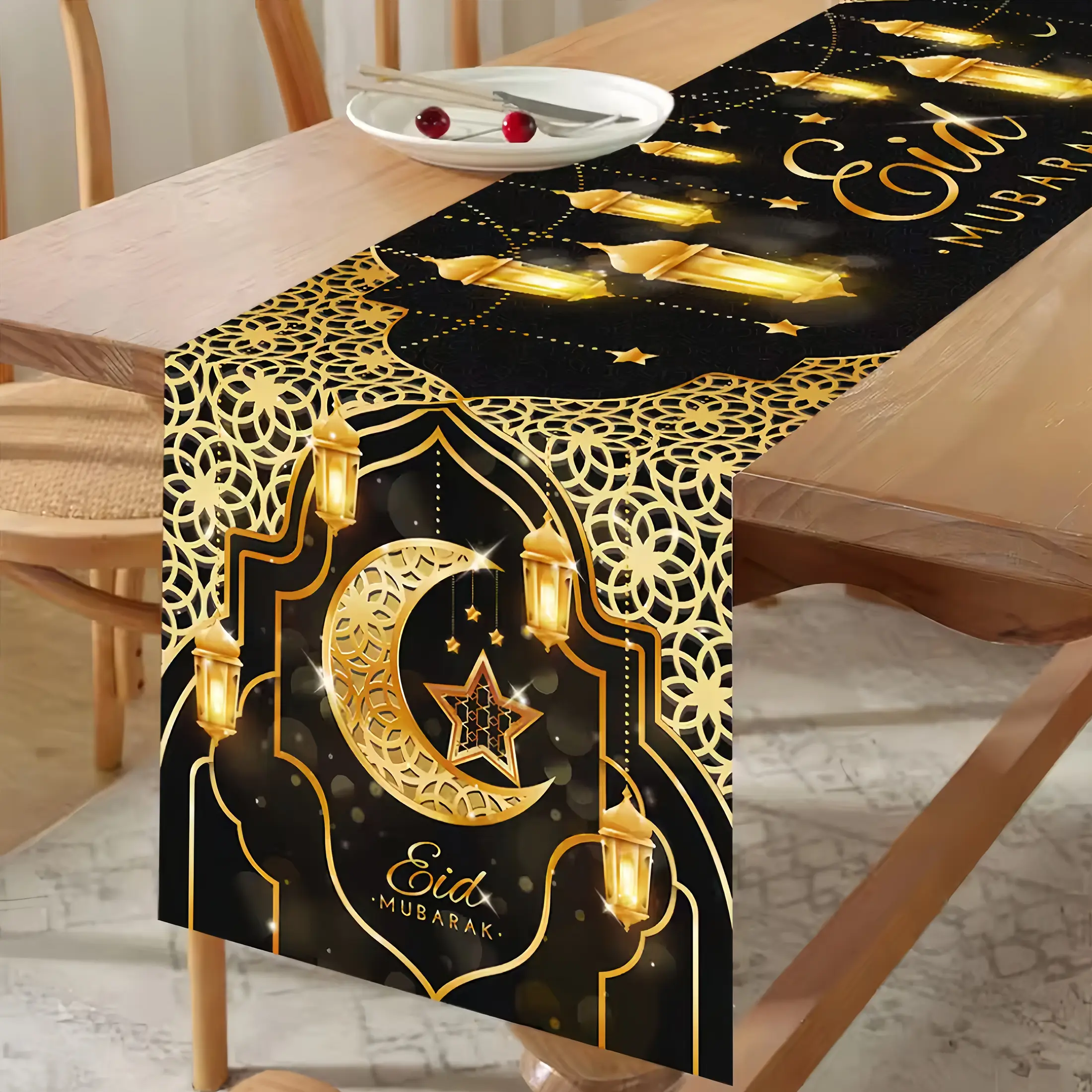 1pc/2pcs Eid Mubarak Tablecloth, Vibrant Traditional Holy Ramadan Decoration for Home, Festive Party and Gatherings Supplies, Eid al-Adha Ramadan Kareem Home Decor