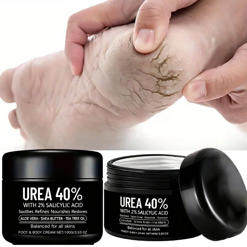 1pc 40% Urea Foot Cream for Cracked Heel - with Tea Tree Oil, Hyaluronic Acid & Shea Butter - Intense Moisturizer, Dead Skin Remover, Non-Greasy, Hypoallergenic Formula for All Skin Types, Foot Care Product