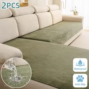 2 PC Solid Color Waterproof Dustproof Sofa Cover,  L Shaped Washable couch cover, Non Slip Pet Friendly Couch Protector for Sectional Sofa 2/3/4/5 Seater.