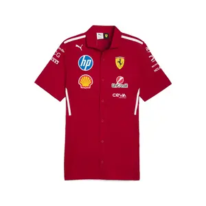 PUMA Mens Scuderia Ferrari Team Crew Neck Short Sleeve Button Up Shirt Casual Tops Casual - Red
